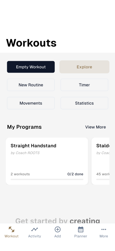 Workout structure screen